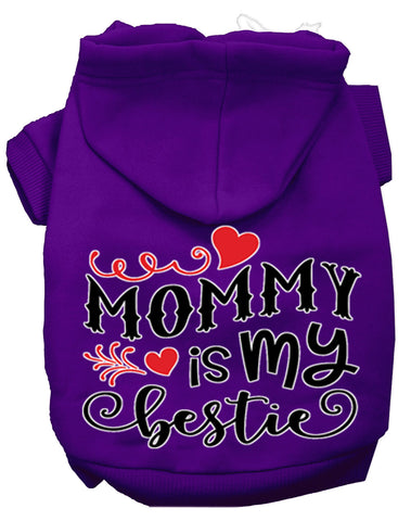 Mommy Is My Bestie Screen Print Dog Hoodie Purple Xs