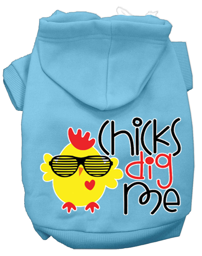 Chicks Dig Me Screen Print Dog Hoodie Baby Blue Xs