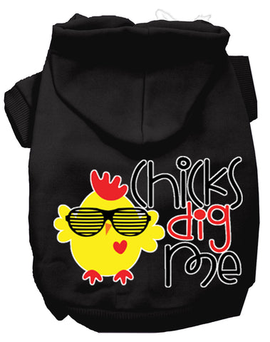 Chicks Dig Me Screen Print Dog Hoodie Black Xs