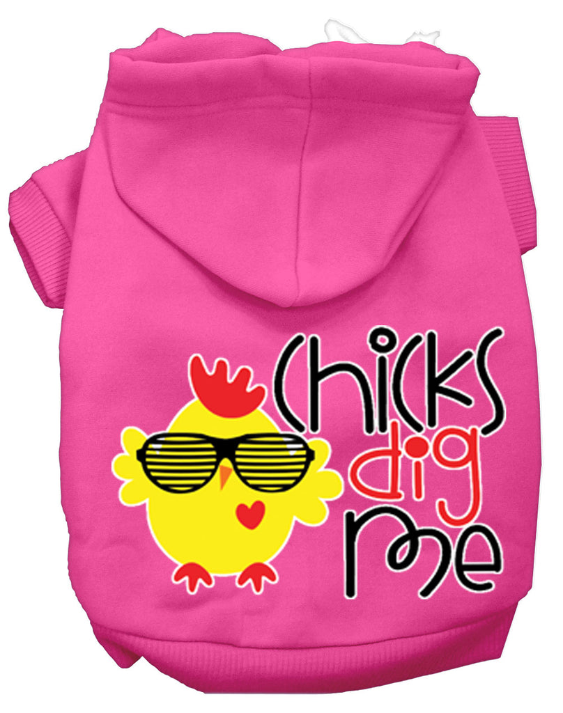 Chicks Dig Me Screen Print Dog Hoodie Bright Pink Xs