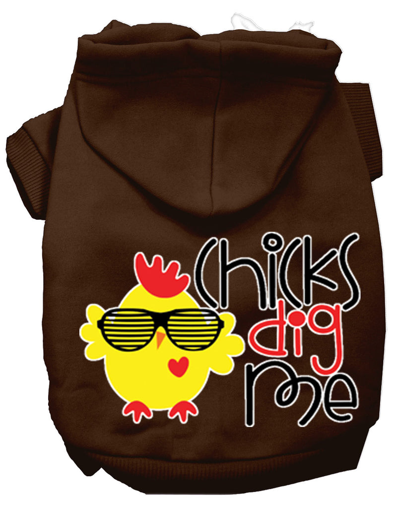 Chicks Dig Me Screen Print Dog Hoodie Brown Xs