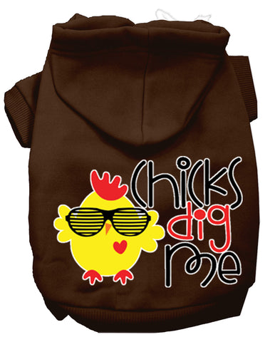 Chicks Dig Me Screen Print Dog Hoodie Brown Xs