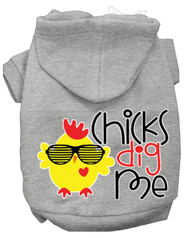 Chicks Dig Me Screen Print Dog Hoodie Grey Xs