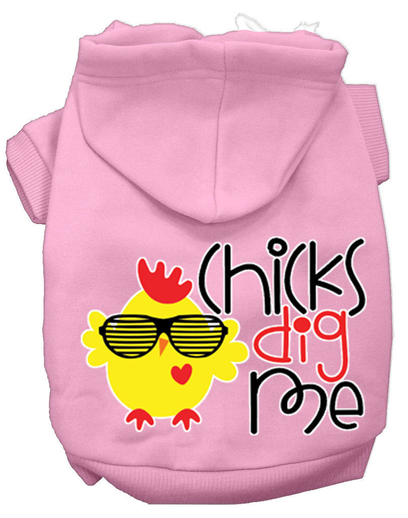 Chicks Dig Me Screen Print Dog Hoodie Light Pink Xl