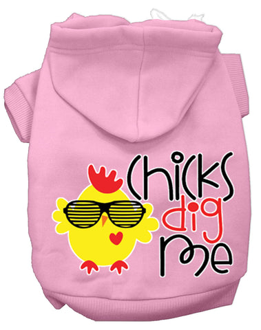 Chicks Dig Me Screen Print Dog Hoodie Light Pink Xs