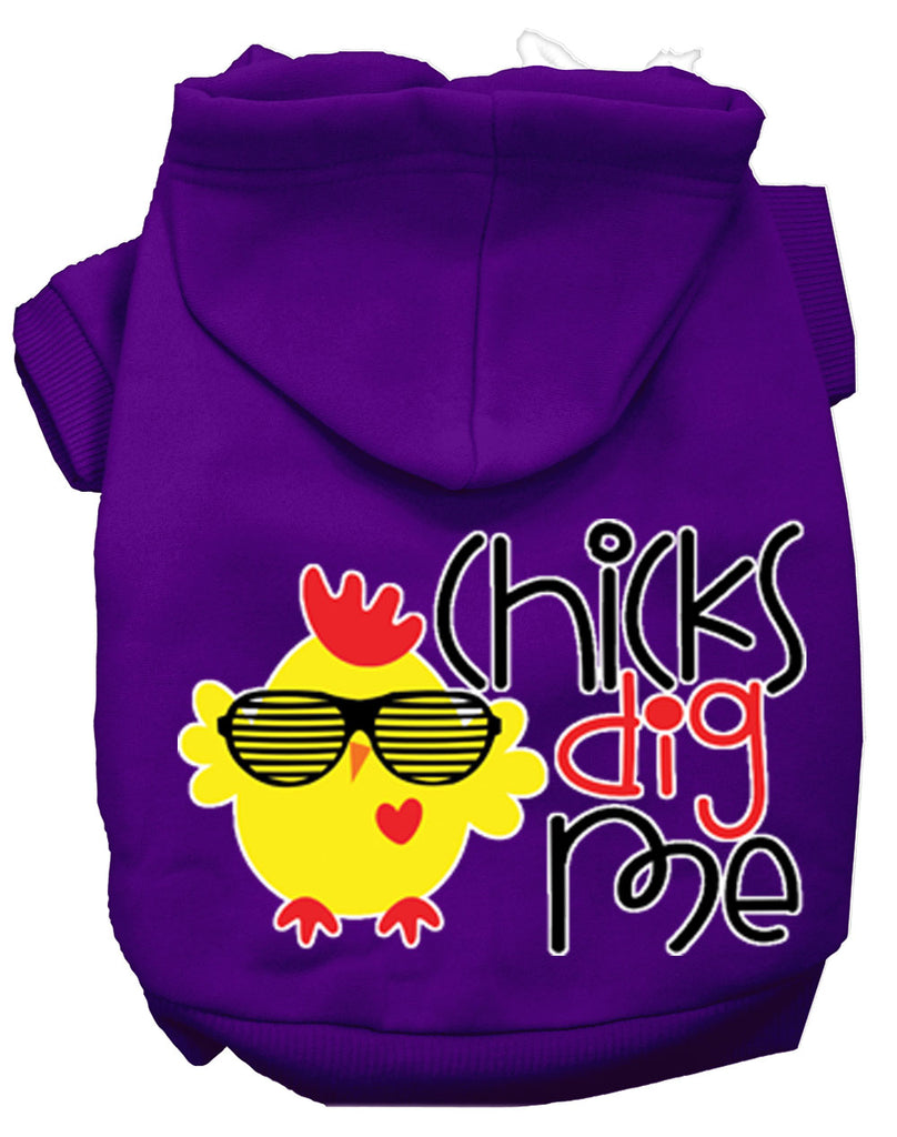 Chicks Dig Me Screen Print Dog Hoodie Purple Xs