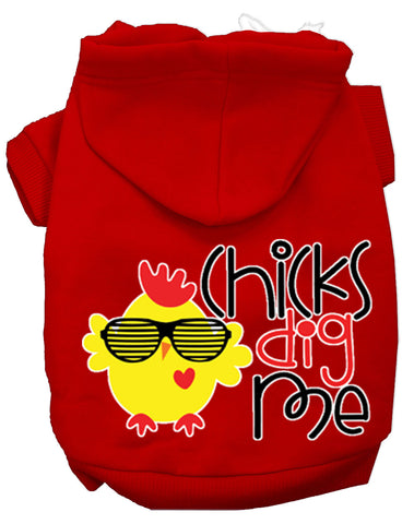 Chicks Dig Me Screen Print Dog Hoodie Red M