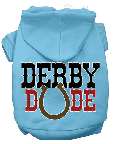 Derby Dude Screen Print Dog Hoodie Baby Blue Xs