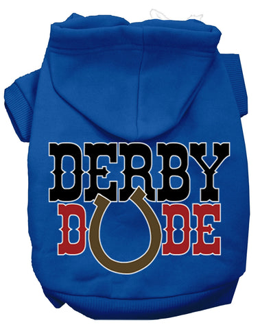 Derby Dude Screen Print Dog Hoodie Blue Xs