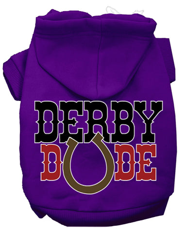 Derby Dude Screen Print Dog Hoodie Purple L