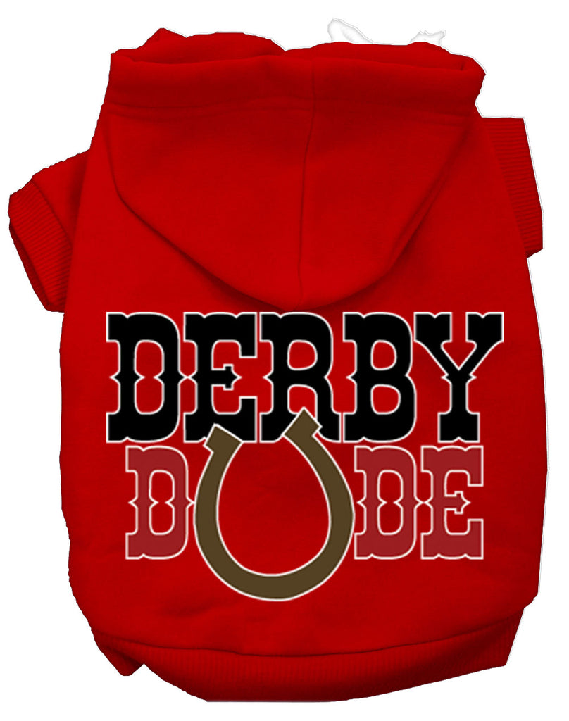 Derby Dude Screen Print Dog Hoodie Red Xs