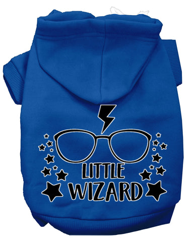 Little Wizard Screen Print Dog Hoodie Blue Xl