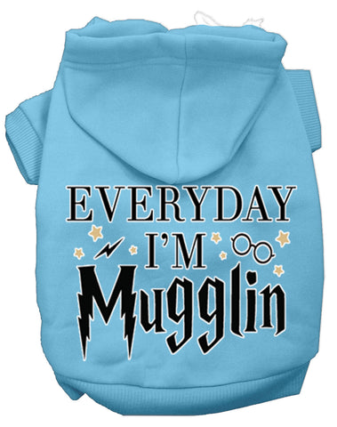 Everyday I'm Mugglin Screen Print Dog Hoodie Baby Blue Xs