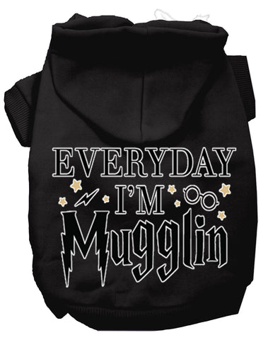 Everyday I'm Mugglin Screen Print Dog Hoodie Black Xs