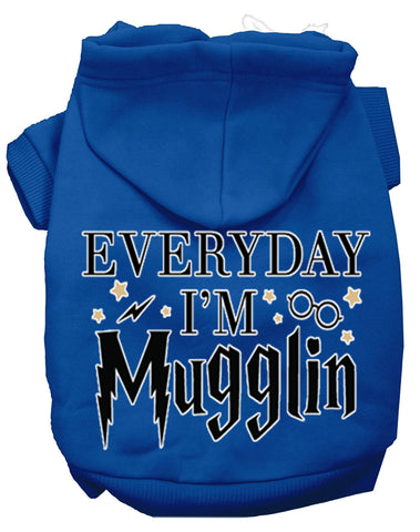 Everyday I'm Mugglin Screen Print Dog Hoodie Blue Xxl