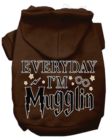 Everyday I'm Mugglin Screen Print Dog Hoodie Brown Xs