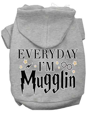 Everyday I'm Mugglin Screen Print Dog Hoodie Grey Xs