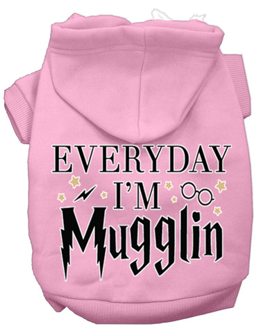 Everyday I'm Mugglin Screen Print Dog Hoodie Light Pink L