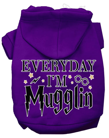 Everyday I'm Mugglin Screen Print Dog Hoodie Purple Xs