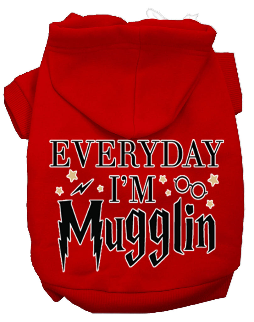 Everyday I'm Mugglin Screen Print Dog Hoodie Red Xs