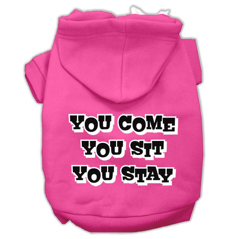 You Come, You Sit, You Stay Screen Print Pet Hoodies Bright Pink Size L (14)