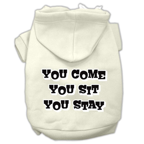 You Come, You Sit, You Stay Screen Print Pet Hoodies Cream Size L (14)