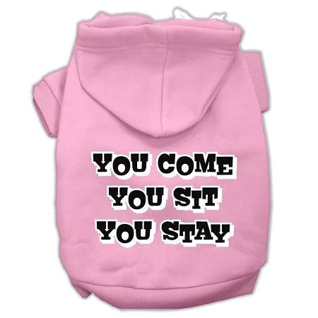 You Come, You Sit, You Stay Screen Print Pet Hoodies Light Pink Size L (14)