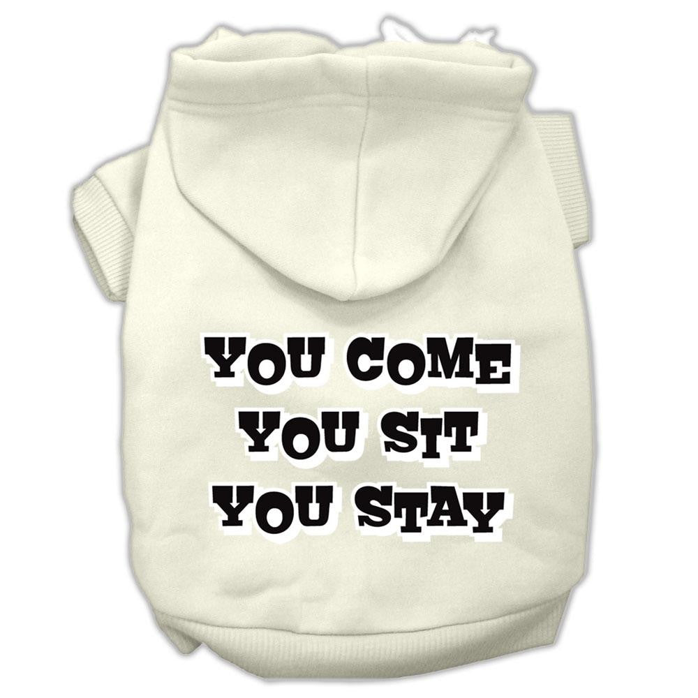 You Come, You Sit, You Stay Screen Print Pet Hoodies Cream Size M (12)