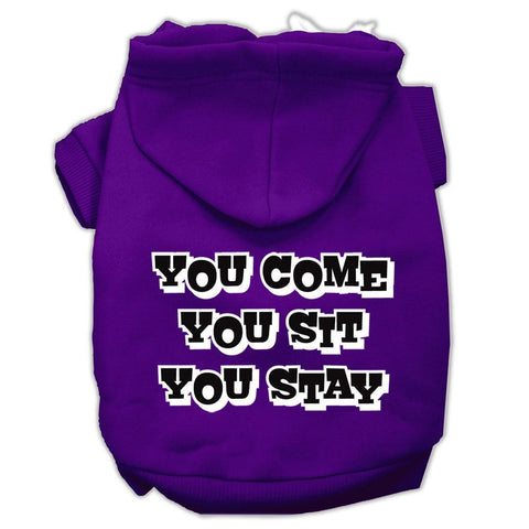 You Come, You Sit, You Stay Screen Print Pet Hoodies Purple Size M (12)