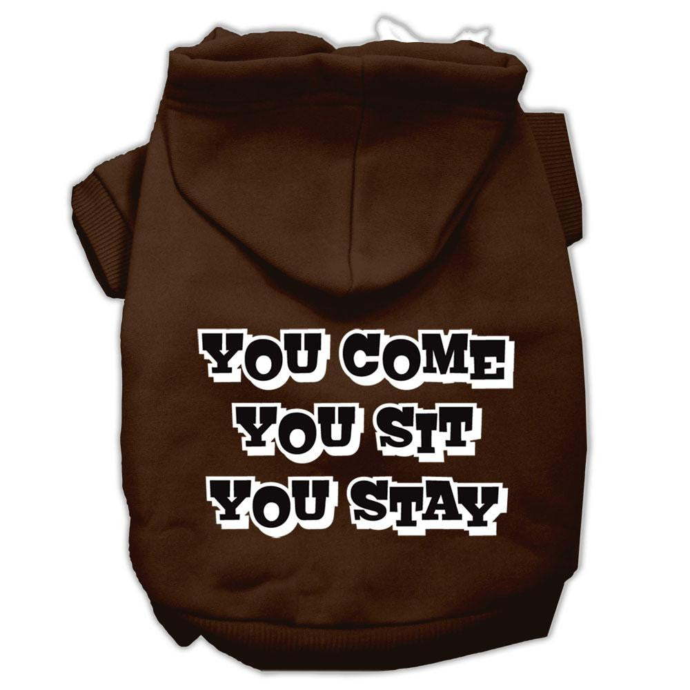 You Come, You Sit, You Stay Screen Print Pet Hoodies Brown Size XL (16)