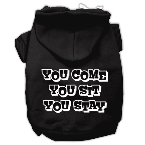 You Come, You Sit, You Stay Screen Print Pet Hoodies Black Size XXL (18)