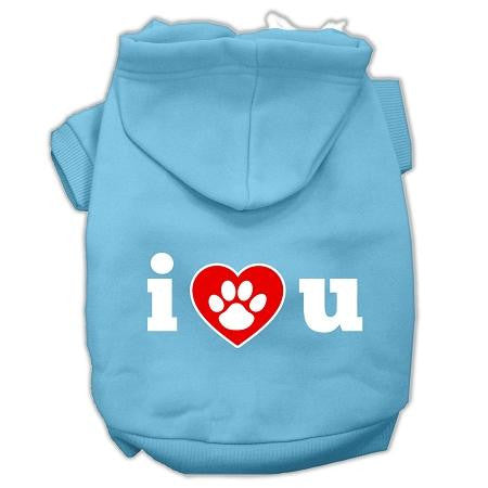 I Love U Screen Print Pet Hoodies Baby Blue Size Lg (14)