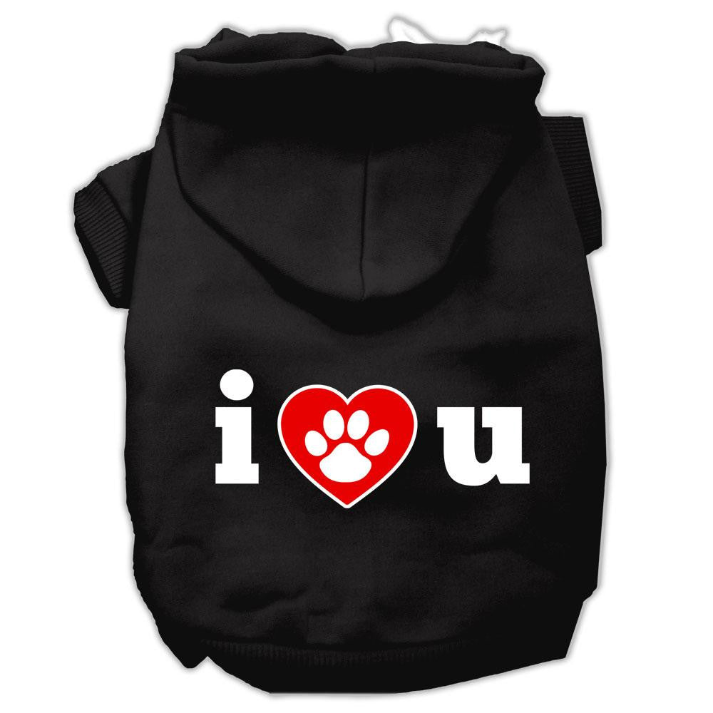 I Love U Screen Print Pet Hoodies Black Size Lg (14)