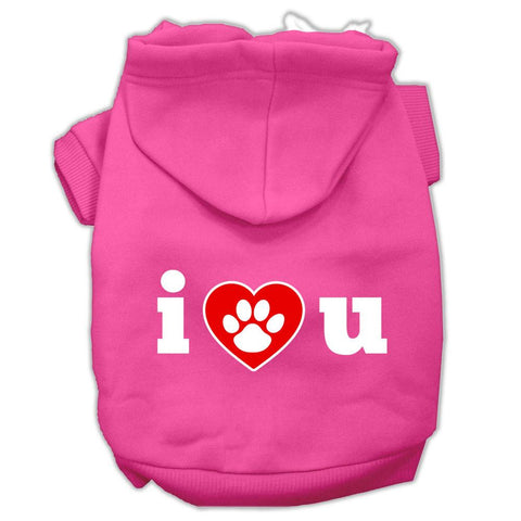 I Love U Screen Print Pet Hoodies Bright Pink Size Lg (14)