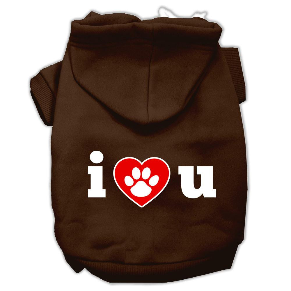 I Love U Screen Print Pet Hoodies Brown Size Lg (14)