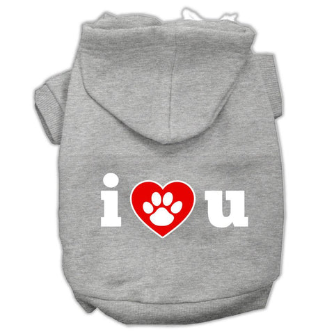 I Love U Screen Print Pet Hoodies Grey Size Lg (14)