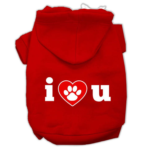 I Love U Screen Print Pet Hoodies Red Size Med (12)