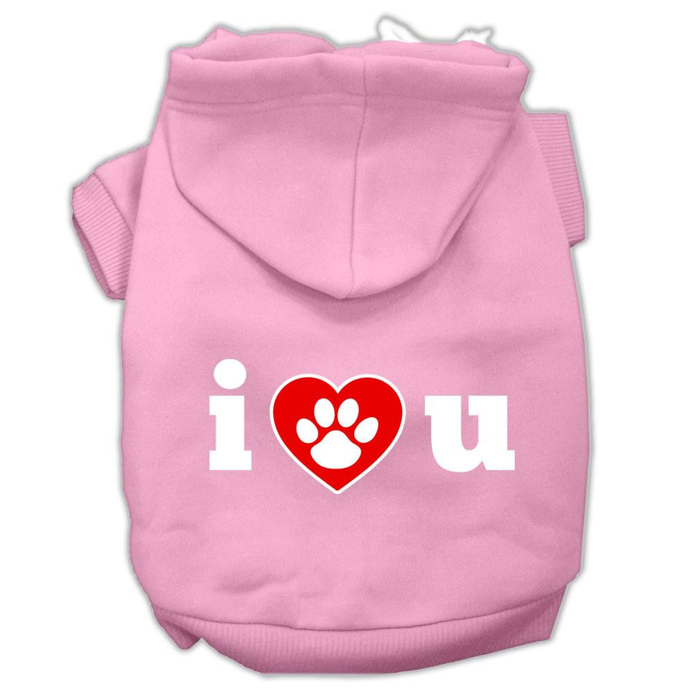 I Love U Screen Print Pet Hoodies Light Pink Size Sm (10)