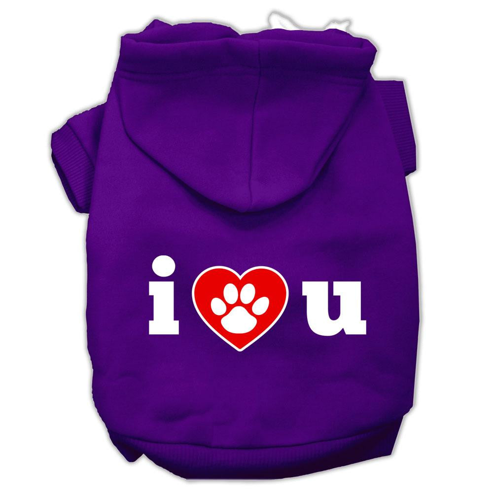 I Love U Screen Print Pet Hoodies Purple Size XS (8)