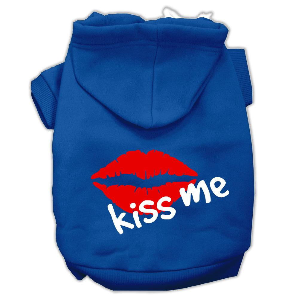 Kiss Me Screen Print Pet Hoodies Blue Size Lg (14)