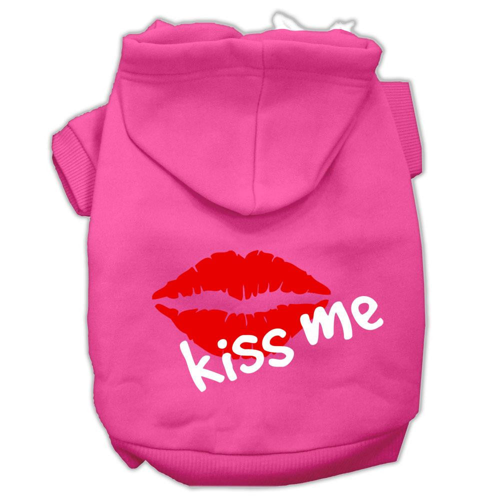 Kiss Me Screen Print Pet Hoodies Bright Pink Size Lg (14)