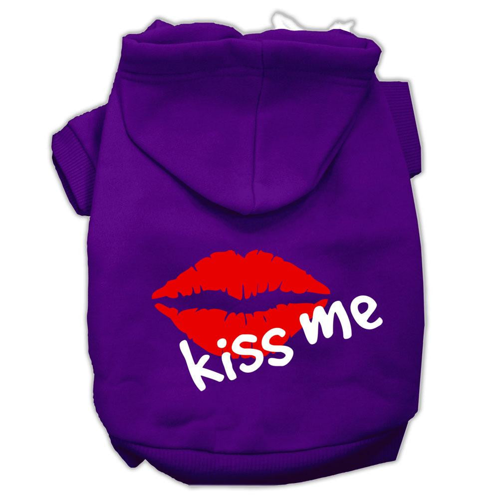 Kiss Me Screen Print Pet Hoodies Purple Size Lg (14)