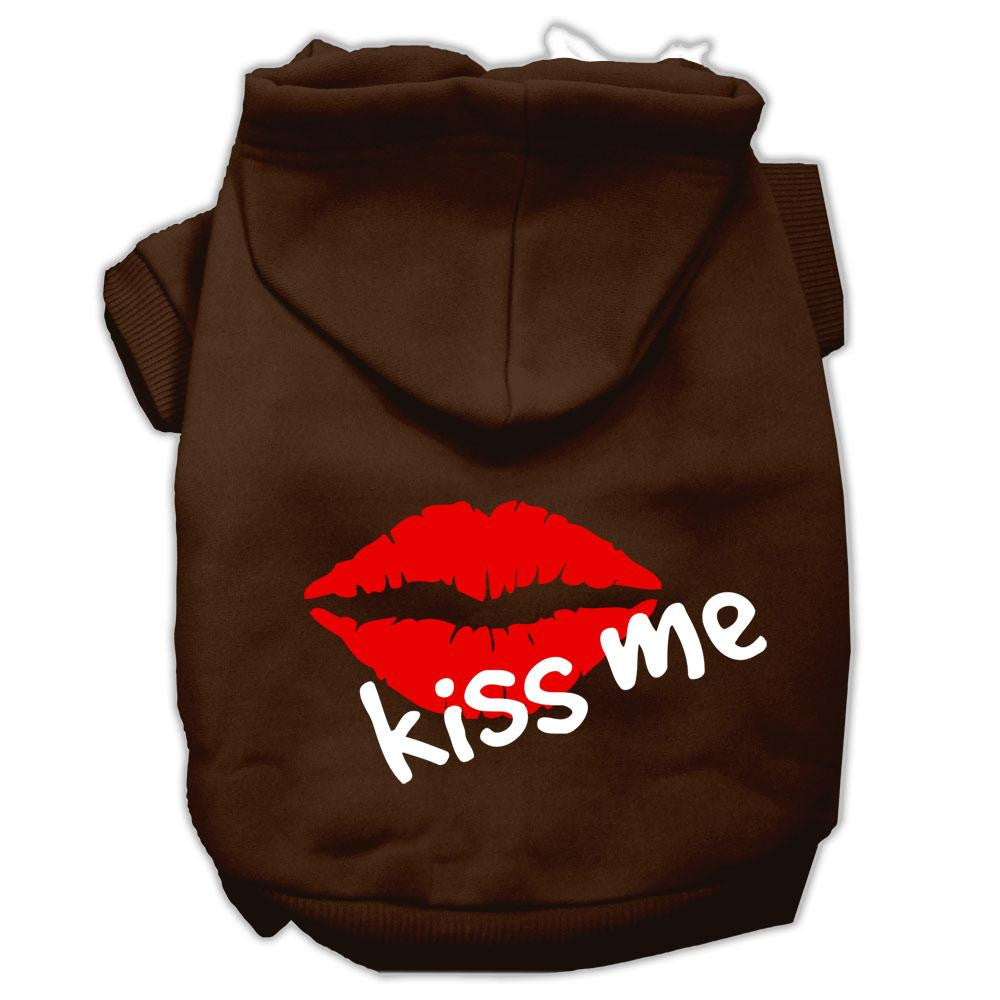 Kiss Me Screen Print Pet Hoodies Brown Size XS (8)