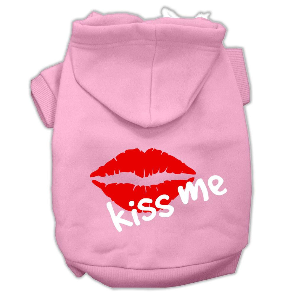 Kiss Me Screen Print Pet Hoodies Light Pink Size Xs (8)