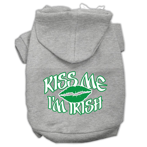 Kiss Me I'm Irish Screen Print Pet Hoodies Grey Size Lg (14)