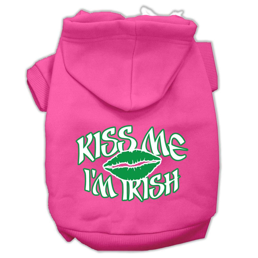 Kiss Me I'm Irish Screen Print Pet Hoodies Bright Pink Size Med (12)