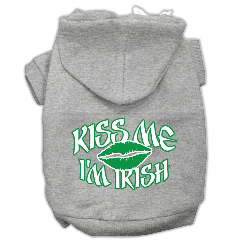 Kiss Me I'm Irish Screen Print Pet Hoodies Grey Size Med (12)