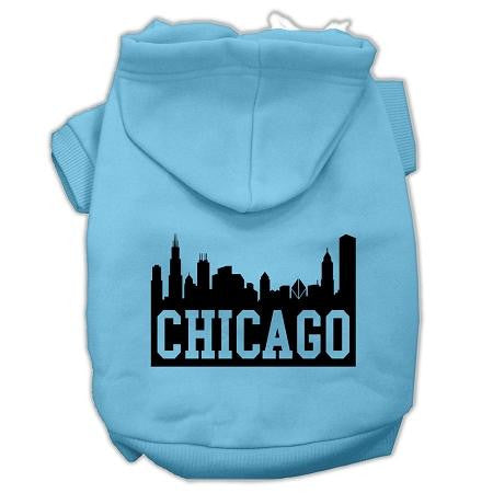 Chicago Skyline Screen Print Pet Hoodies Baby Blue Size Lg (14)