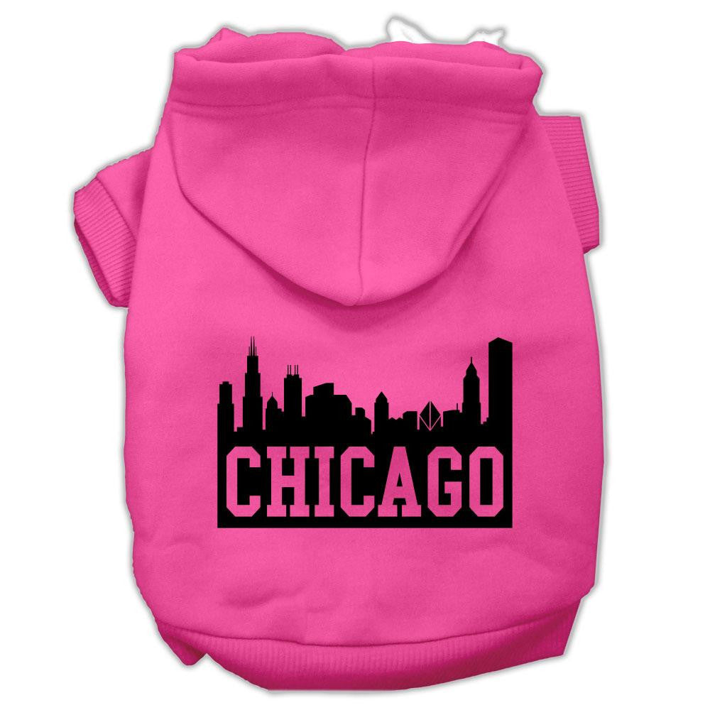 Chicago Skyline Screen Print Pet Hoodies Bright Pink Size Lg (14)