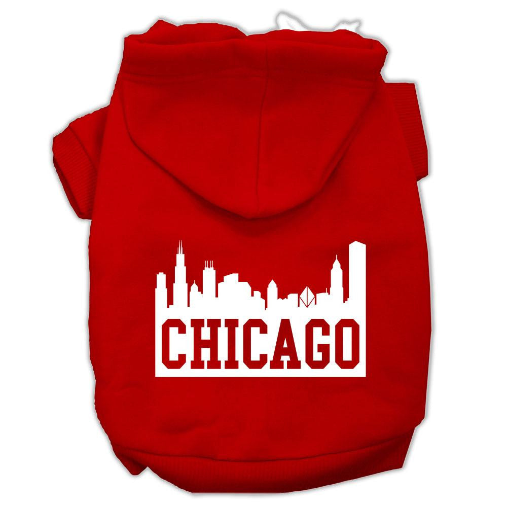 Chicago Skyline Screen Print Pet Hoodies Red Size Lg (14)